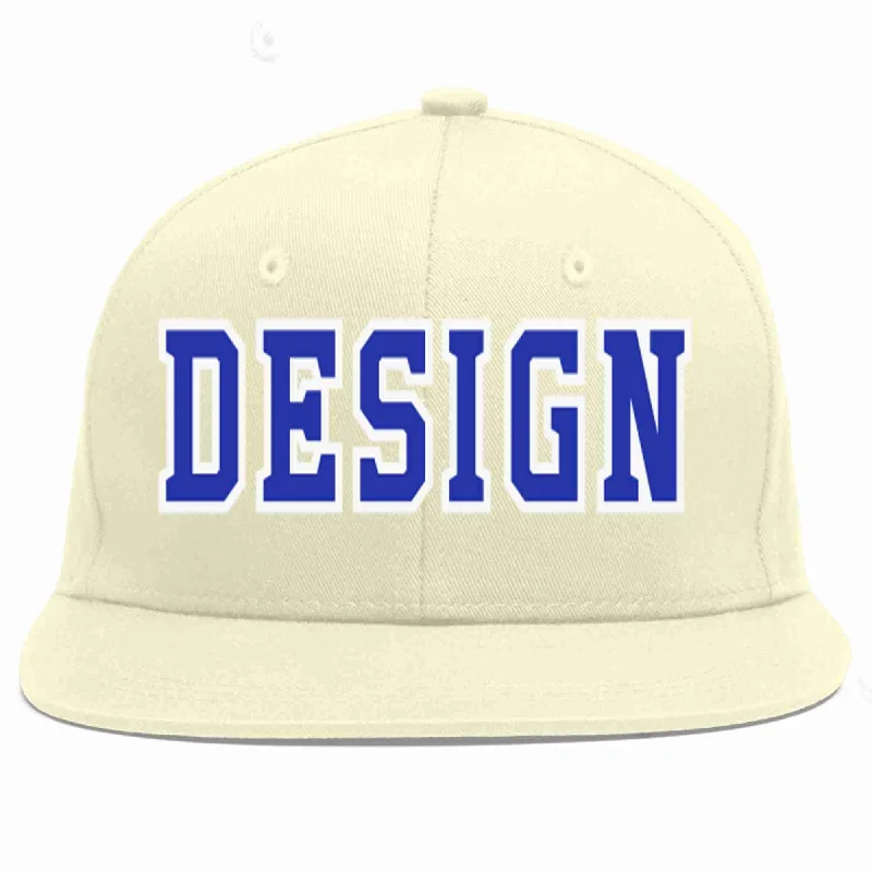 Baseball Cap For Exclusive Designs-Custom Cream Royal-White Flat Eaves Sport Baseball Cap Design for Men/Women/Youth