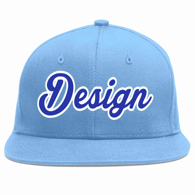 Baseball Cap For Retro Style-Custom Light Blue Royal-White Flat Eaves Sport Baseball Cap Design for Men/Women/Youth