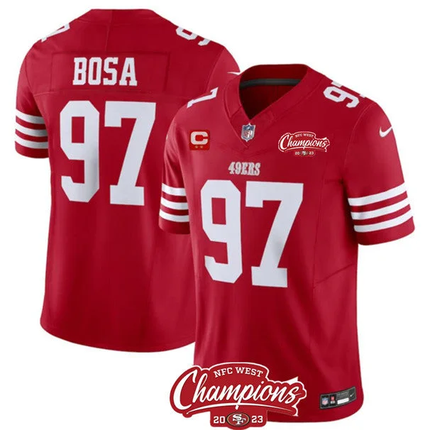 Football Jersey For Fan Events-Men's San Francisco 49ers #97 Nick Bosa Red 2023 F.U.S.E. With 2-star C Ptach And NFC West Champions Patch Football Stitched Jersey