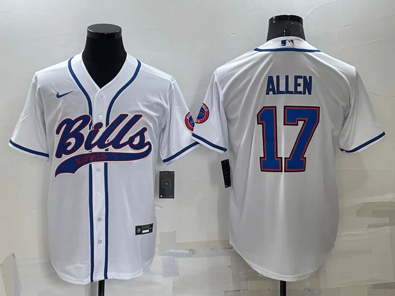 Baseball Jersey For Youth Teams-Men's Buffalo Bills #17 Josh Allen White Stitched Cool Base Baseball Jersey