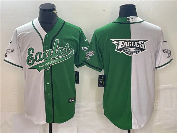 Baseball Jersey For Youth Baseball Leagues-Men's Philadelphia Eagles Green/White Split Team Big Logo Cool Base Stitched Baseball Jersey