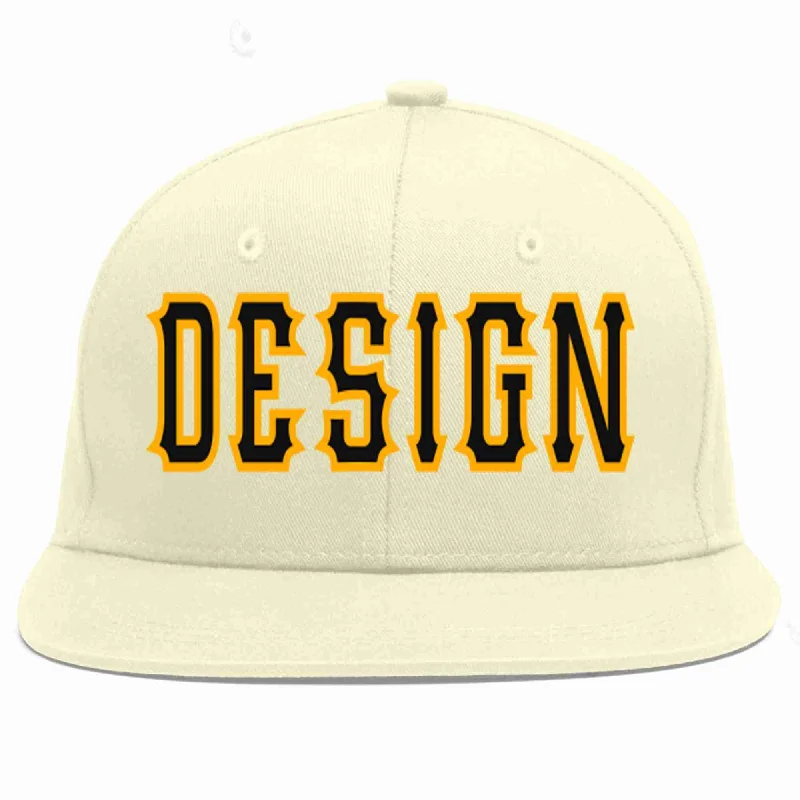 Baseball Cap For Major League Teams-Custom Cream Black-Yellow Flat Eaves Sport Baseball Cap Design for Men/Women/Youth