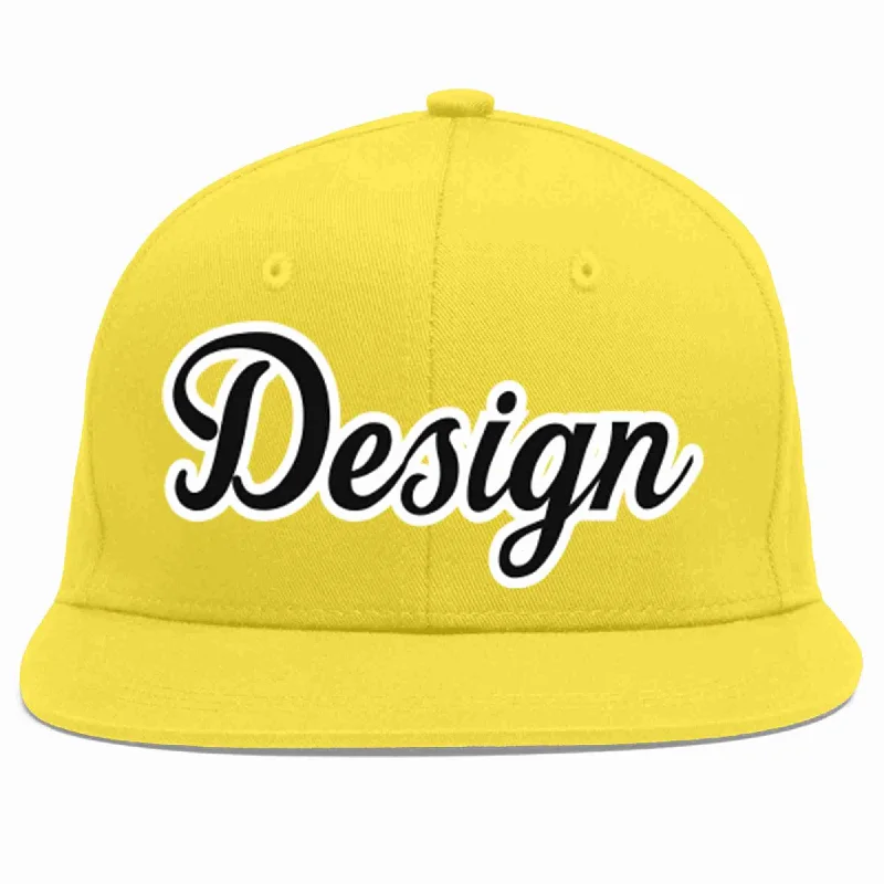 Baseball Cap For Fan Merchandise-Custom Light Gold Black-White Flat Eaves Sport Baseball Cap Design for Men/Women/Youth