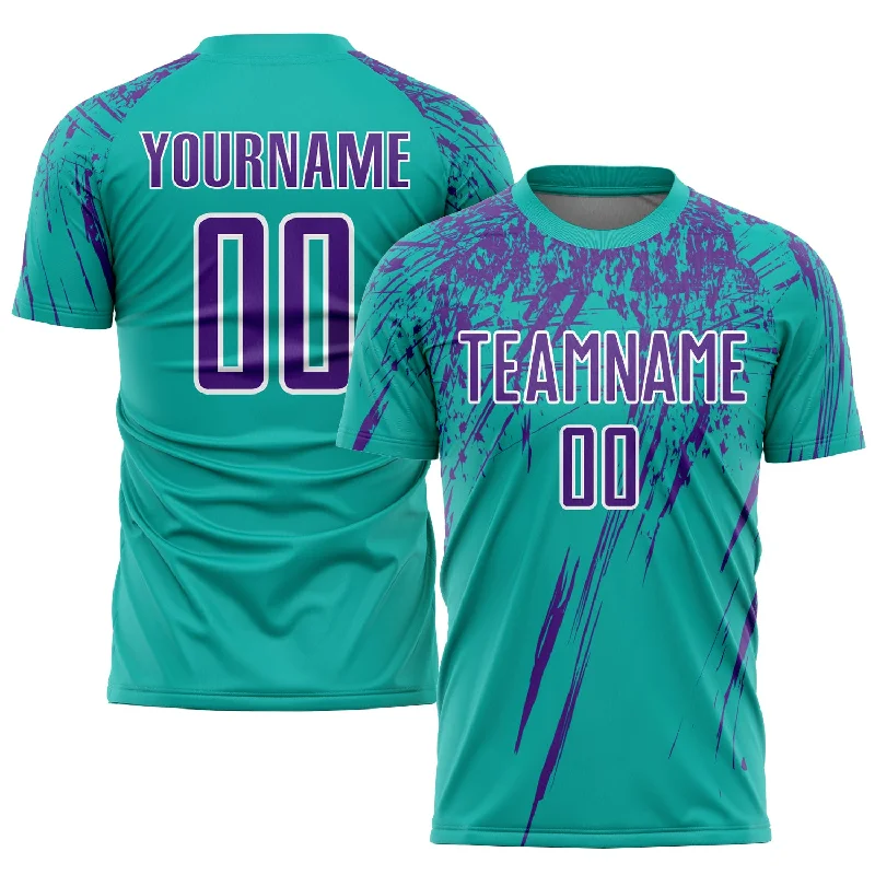 Football Jersey For Personalized Custom Team Gear-Custom Aqua Purple-White Sublimation Soccer Uniform Jersey