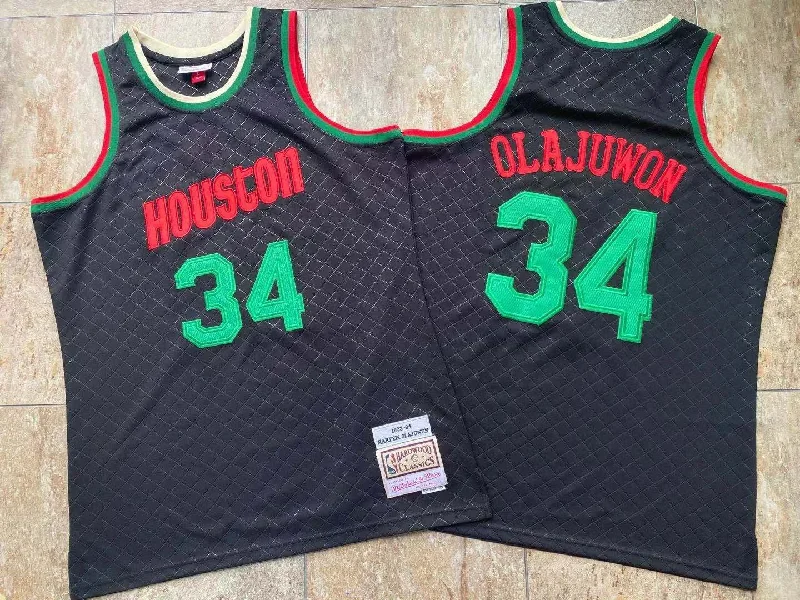 Basketball Jersey For Event Marketing Merchandise-Rockets 34 Hakeem Olajuwon Black 1993-94 Hardwood Classics Basketball Jersey