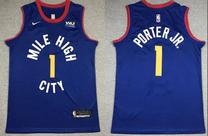 Basketball Jersey For Customized Fan Wear-Nuggets 1 Michael Porter Jr. Blue City Edition Swingman Basketball Jersey