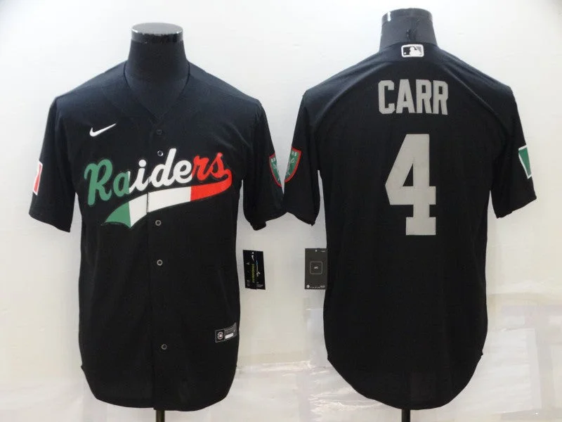 Baseball Jersey With Custom Name-Men's Las Vegas Raiders #4 Derek Carr Black Mexico Stitched Cool Base Baseball Jersey