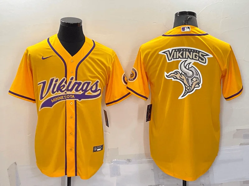 Baseball Jersey With Comfortable Fit-Men's Minnesota Vikings Yellow Team Big Logo With Patch Cool Base Stitched Baseball Jersey