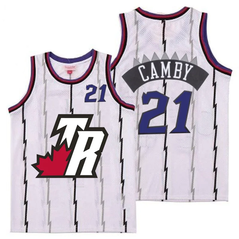 Basketball Jersey For Sale-Raptors 21 Marcus Camby White Big White TR Logo Retro Basketball Jersey