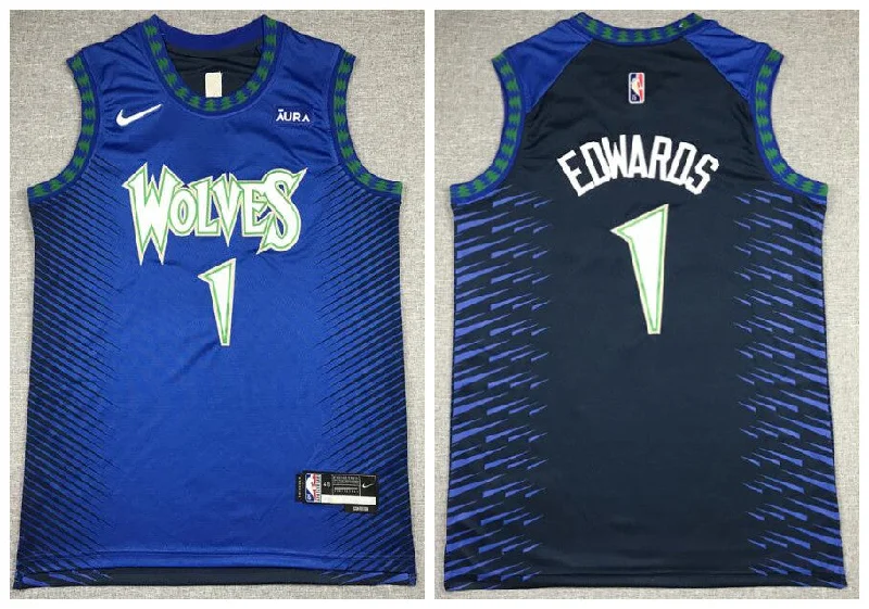 Basketball Jersey For Fan Events-Timberwolves 1 Anthony Edwards Navy 2021-22 City Edition Swingman Basketball Jersey