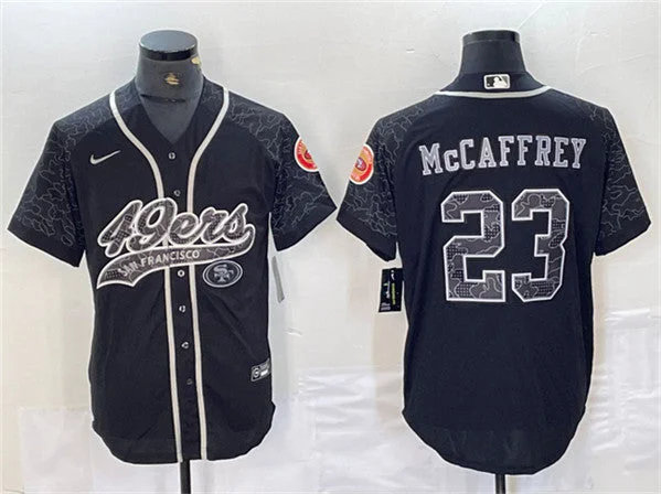 Baseball Jersey For Custom Player Numbers-Men's San Francisco 49ers #23 Christian McCaffrey Black Reflective With Patch Cool Base Stitched Baseball Jersey