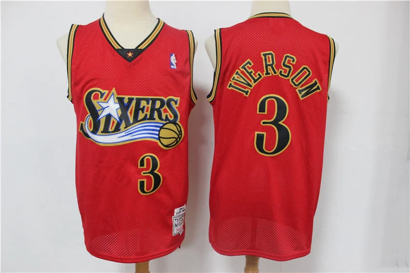 Basketball Jersey For School Spirit-76ers 3 Allen Iverson Red 1999-00 Hardwood Classics Reload Swingman Basketball Jersey