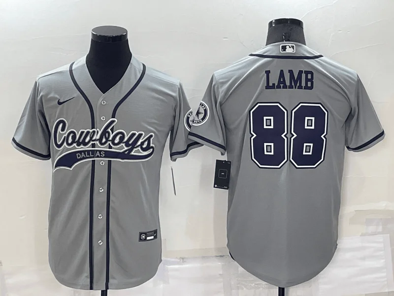 Baseball Jersey For Team Customization-Men's Dallas Cowboys #88 CeeDee Lamb Grey Stitched Cool Base Baseball Jersey