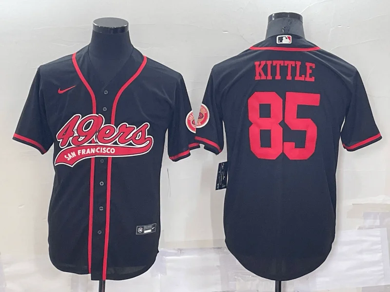 Baseball Jersey For Youth Baseball Leagues-Men's San Francisco 49ers #85 George Kittle Black Stitched Cool Base Baseball Jersey