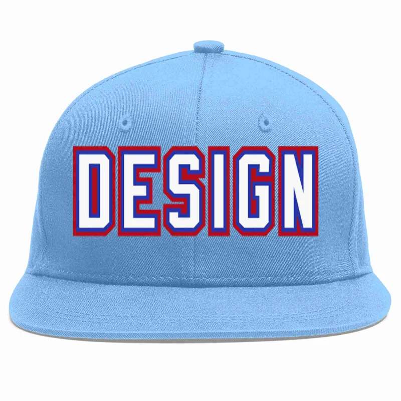 Baseball Cap For Adjustable Fit-Custom Light Blue White-Royal Flat Eaves Sport Baseball Cap Design for Men/Women/Youth