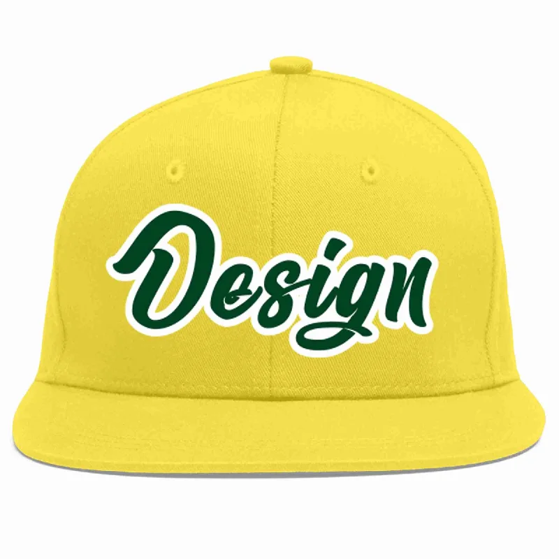 Baseball Cap For Online Custom Orders-Custom Light Gold Green-White Flat Eaves Sport Baseball Cap Design for Men/Women/Youth