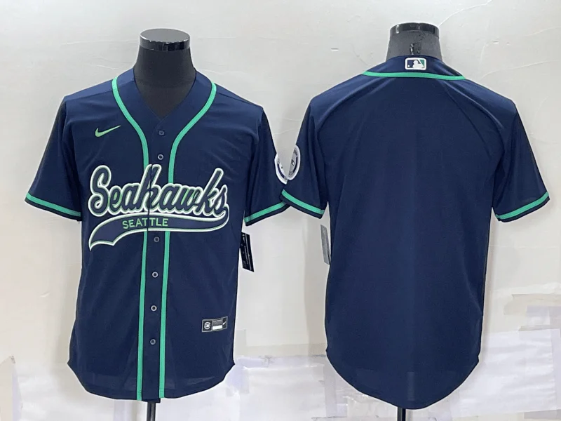 Baseball Jersey For Game Day Gear-Men's Seattle Seahawks Blank Navy Blue Stitched Cool Base Baseball Jersey