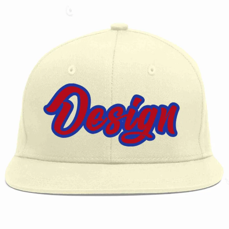 Baseball Cap For Official Teams-Custom Cream Red-Royal Flat Eaves Sport Baseball Cap Design for Men/Women/Youth