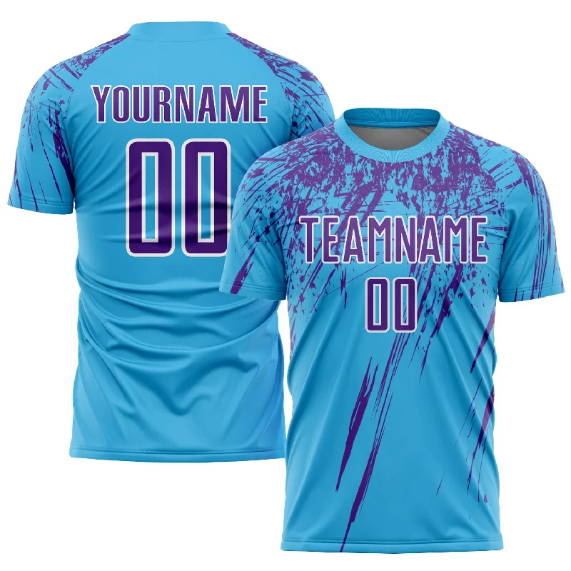 Football Jersey For Supporter Customization-Custom Sky Blue Purple-White Sublimation Soccer Uniform Jersey