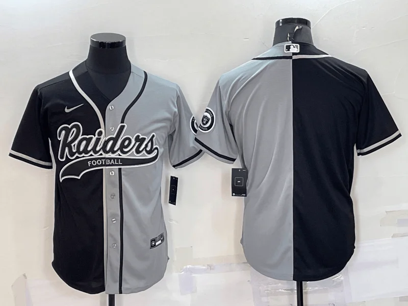 Baseball Jersey For Official Team Gear-Men's Las Vegas Raiders Blank Black Grey Split With Patch Cool Base Stitched Baseball Jersey