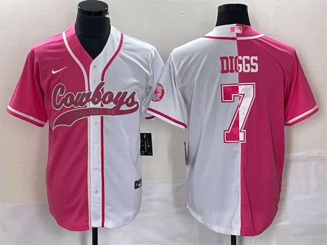 Baseball Jersey With Player Names And Numbers-Men's Dallas Cowboys #7 Trevon Diggs Pink/White Split Cool Base Stitched Baseball Jersey