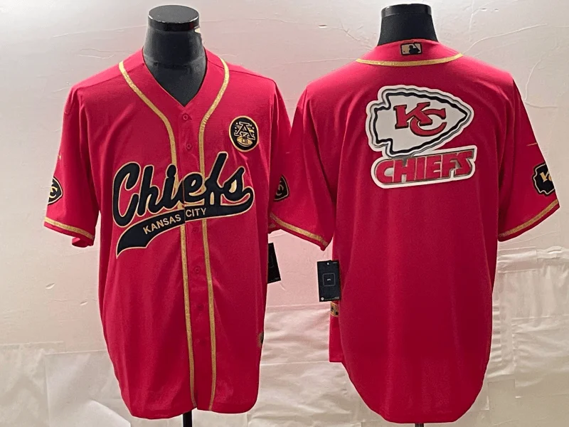 Baseball Jersey For Fan Club Apparel-Men's Kansas City Chiefs Big Logo Red Gold Cool Base Stitched Baseball Jersey