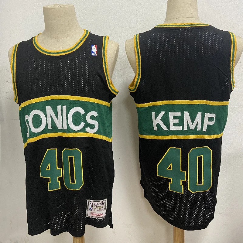 Basketball Jersey For Fan Events-Supersonics 40 Shawn Kemp Black Hardwood Classics Mesh Basketball Jersey