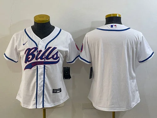 Baseball Jersey With Custom Text-Women's Buffalo Bills Blank White With Patch Cool Base Stitched Baseball Jersey(Run Small)