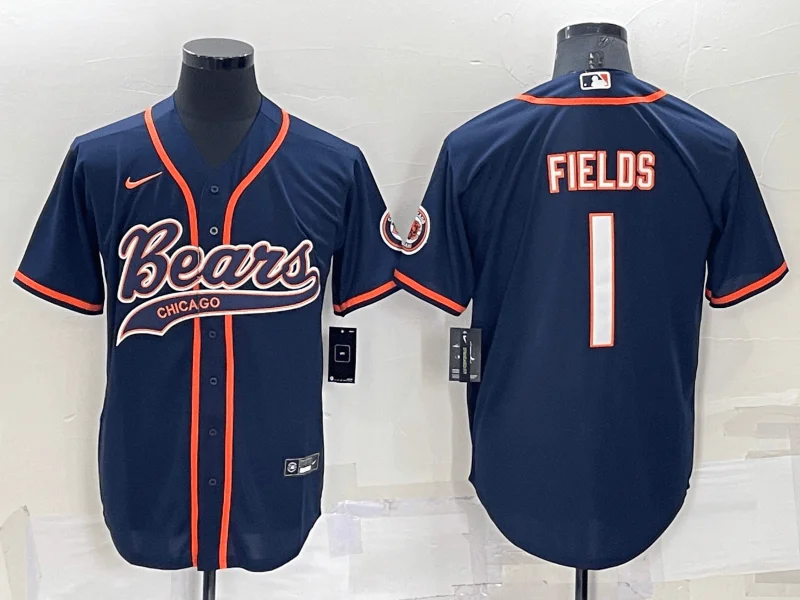 Baseball Jersey For Softball And Baseball Fans-Men's Chicago Bears #1 Justin Fields Navy Blue Stitched Cool Base Baseball Jersey