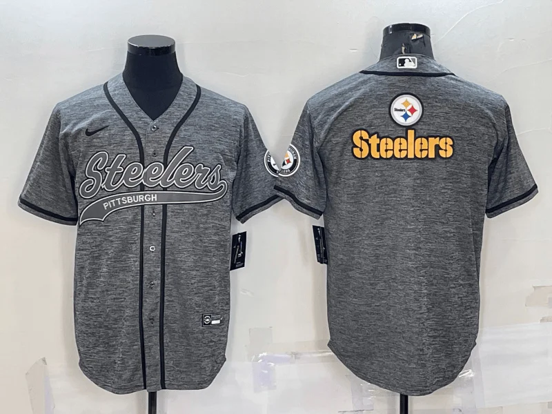 Baseball Jersey For Sports Event Apparel-Men's Pittsburgh Steelers Grey Gridiron Team Big Logo Cool Base Stitched Baseball Jersey