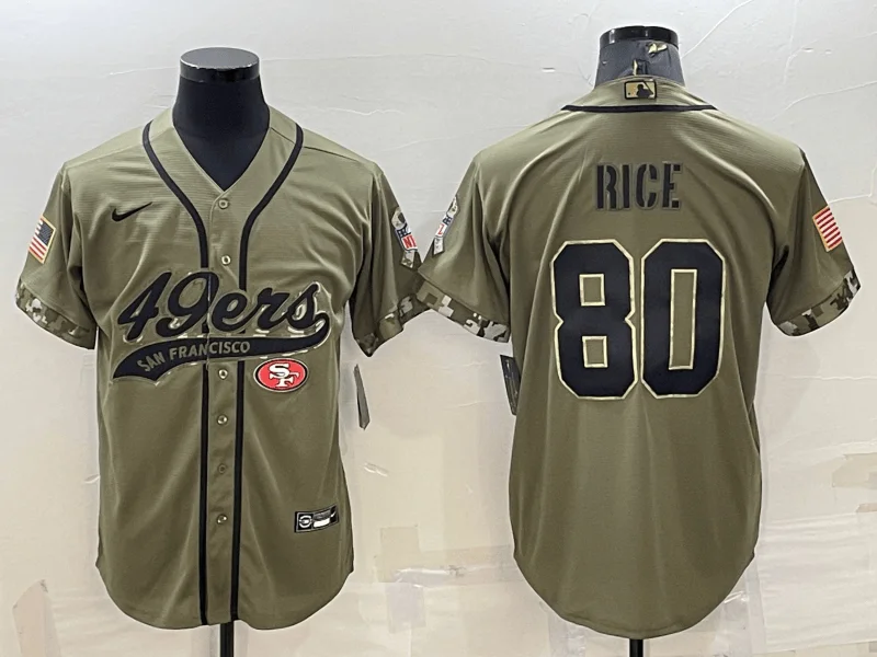 Baseball Jersey For Exclusive Team Gear-Men's San Francisco 49ers #80 Jerry Rice 2022 Olive Salute to Service Cool Base Stitched Baseball Jersey