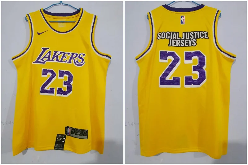 Basketball Jersey For Special Fan Gifts-Lakers 23 Social Justice Yellow Swingman Basketball Jersey