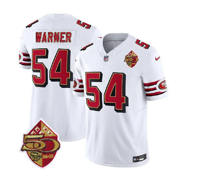 Football Jersey For Group Event Orders-Men's San Francisco 49ers #54 Fred Warner White 2023 F.U.S.E. 50th Patch Throwback Football Stitched Jersey