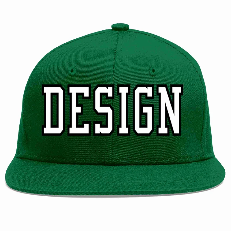 Custom Baseball Cap For Gifts-Custom Green White-Black Flat Eaves Sport Baseball Cap Design for Men/Women/Youth