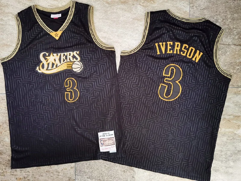 Basketball Jersey For Custom Embroidered Logos-76ers 3 Allen Iverson Black 2000-01 Hardwood Classics Basketball Jersey