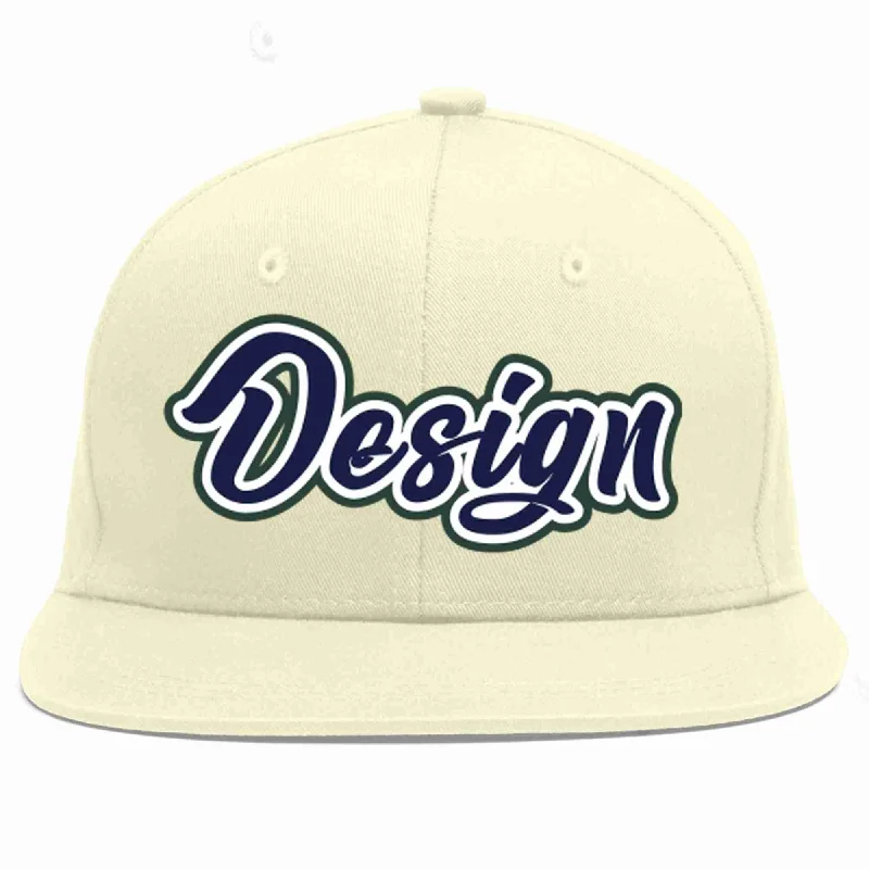 Baseball Cap For Retro Style-Custom Cream Navy-White Flat Eaves Sport Baseball Cap Design for Men/Women/Youth