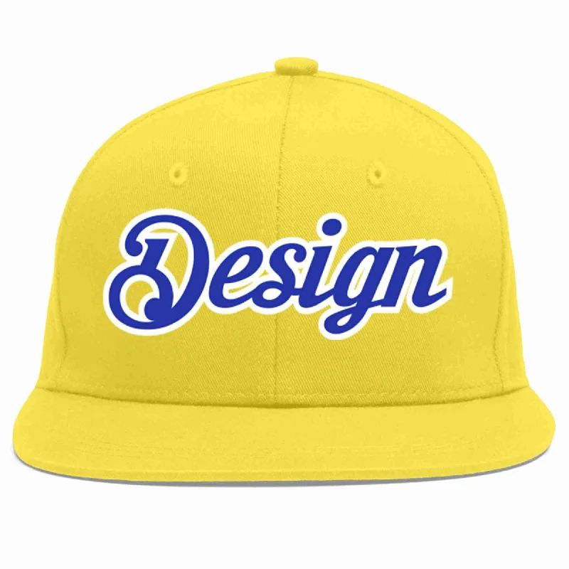 Baseball Cap For Comfortable Performance-Custom Light Gold Royal-White Flat Eaves Sport Baseball Cap Design for Men/Women/Youth