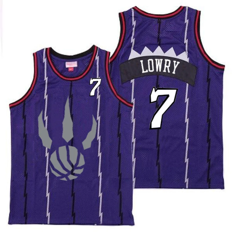 Basketball Jersey For Fan Apparel With Logos-Raptors 7 Kyle Lowry Purple Gray Logo Retro Basketball Jersey