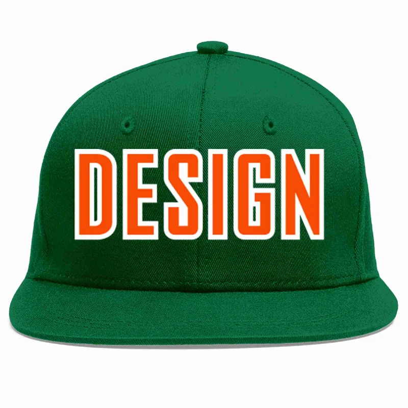 Baseball Cap For Fan Apparel-Custom Green Orange-White Flat Eaves Sport Baseball Cap Design for Men/Women/Youth