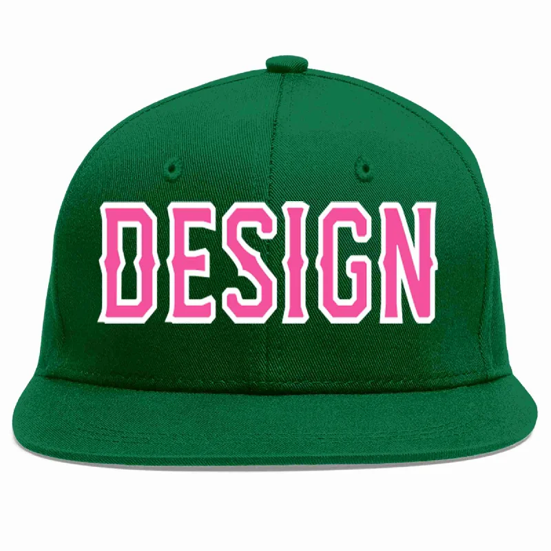 Baseball Cap For Official Team Gear-Custom Green Pink-White Flat Eaves Sport Baseball Cap Design for Men/Women/Youth