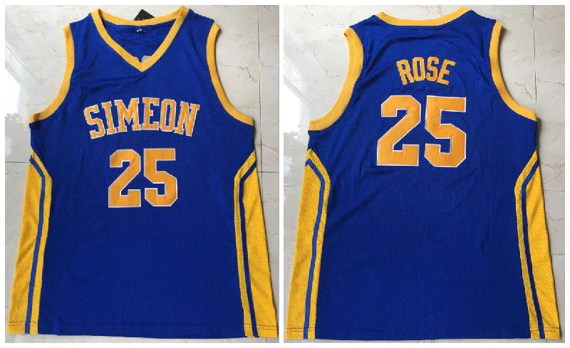 Personalized Basketball Jersey-Simeon 25 Derrick Rose Blue High School Mesh Basketball Basketball Jersey