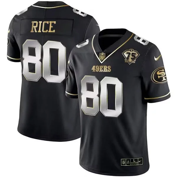 Football Jersey For Special Event Customization-Men's San Francisco 49ers #80 Jerry Rice Black Gold Edition With 75th Anniversary Patch Football Stitched Jersey