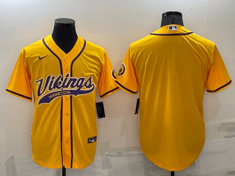 Baseball Jersey For Major League Teams-Men's Minnesota Vikings Blank Gold Stitched Cool Base Baseball Jersey