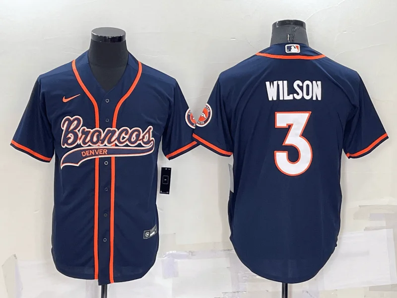 Baseball Jersey For Personalized Team Orders-Men's Denver Broncos #3 Russell Wilson Nvay Blue Stitched Cool Base Baseball Jersey