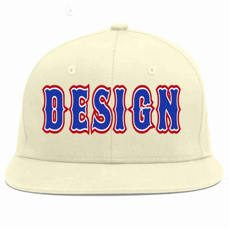 Cheap Baseball Cap-Custom Cream Royal-White Flat Eaves Sport Baseball Cap Design for Men/Women/Youth