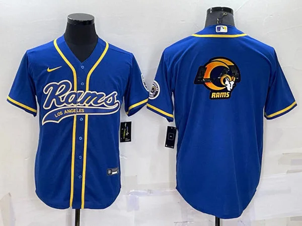 Baseball Jersey For Special Edition Designs-Men's Los Angeles Rams Royal Team Big Logo With Patch Cool Base Stitched Baseball Jersey