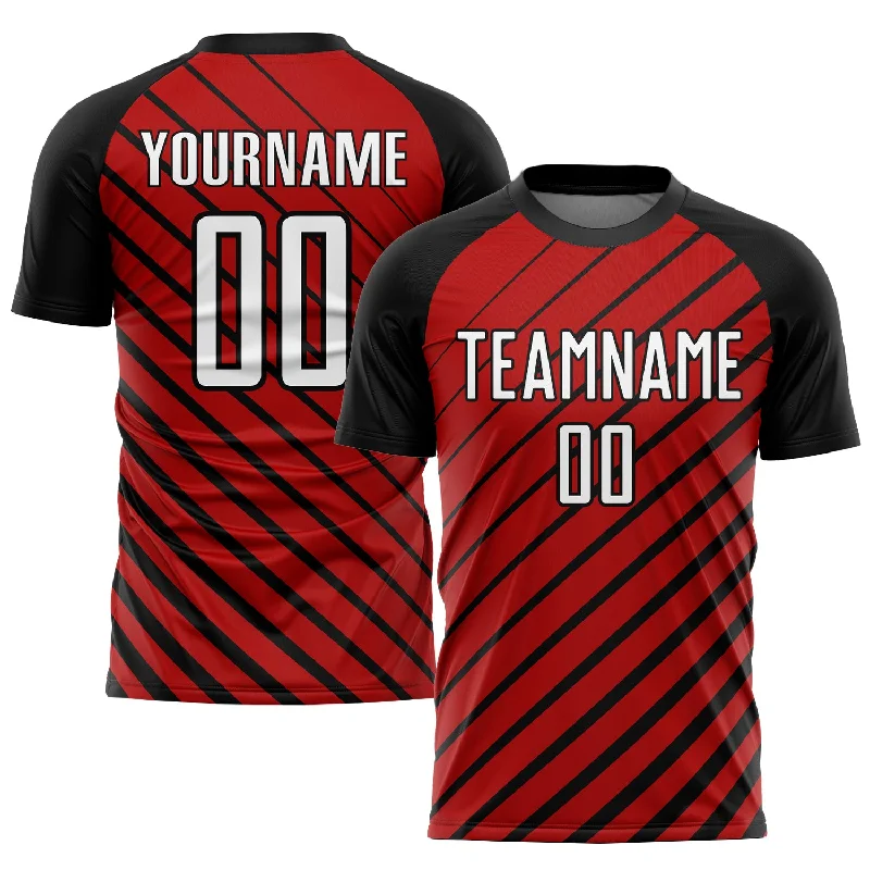 Football Jersey With Player And Team Logos-Custom Red White-Black Sublimation Soccer Uniform Jersey