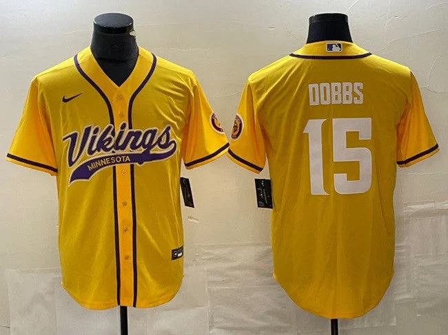 Baseball Jersey For Baseball Supporters-Men's Minnesota Vikings #15 Josh Dobbs Yellow Cool Base Stitched Baseball Jersey