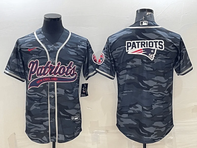 Baseball Jersey With Personalized Patches-Men's New England Patriots Grey Camo Team Big Logo With Patch Cool Base Stitched Baseball Jersey