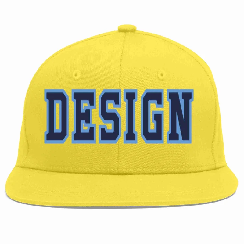 Baseball Cap For Personalized Fit-Custom Light Gold Navy-Light Blue Flat Eaves Sport Baseball Cap Design for Men/Women/Youth